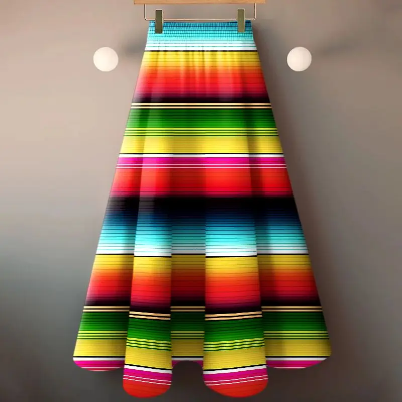 

Fashion Rainbow Striped Print Skirts Spring Autumn New Mid-length Loose Skirt for Women 2025 New High Waist Faldas De Mujer