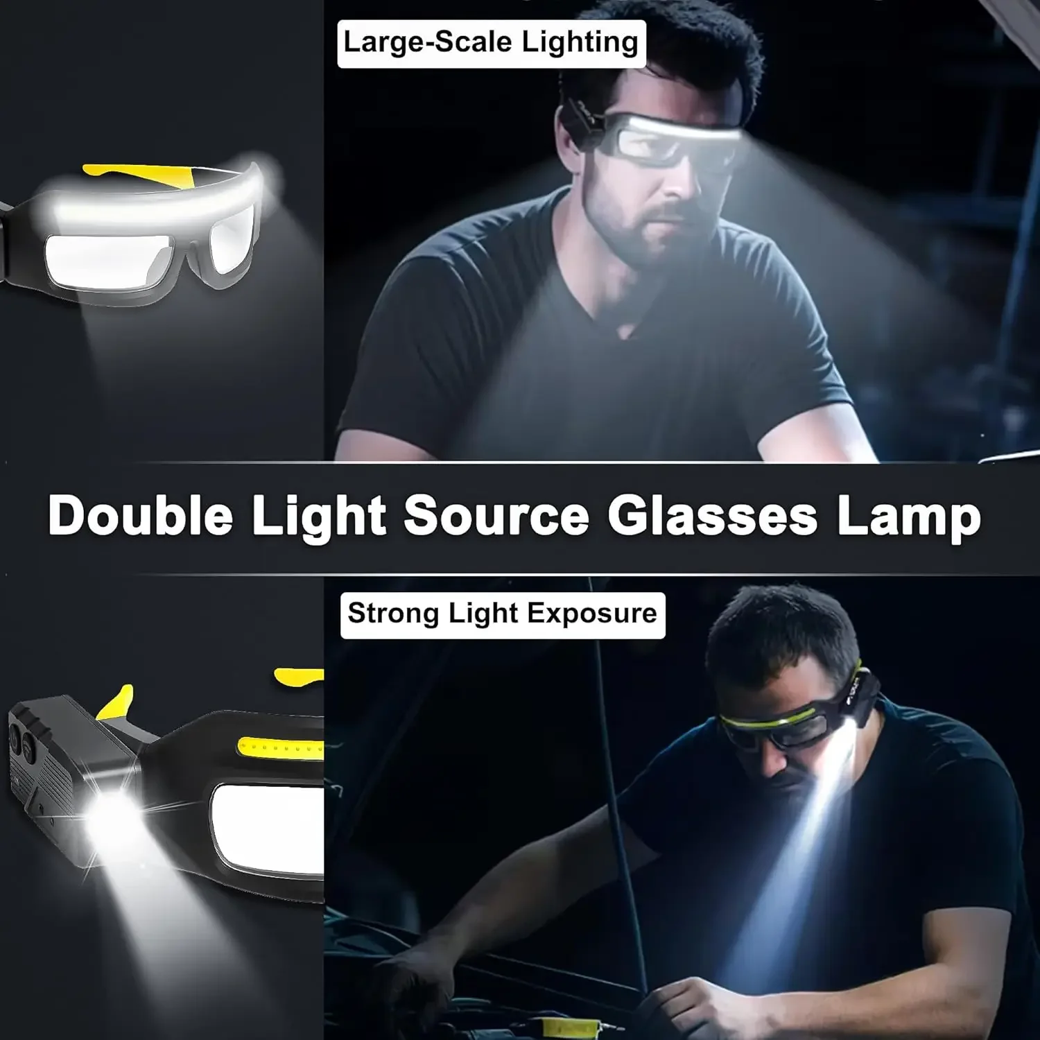 LED Headlamp COB Headlight Work Light Double Light Source Type-C Rechargeable IPX4 Waterproof Safety Glasses Protective Eyewear view 5