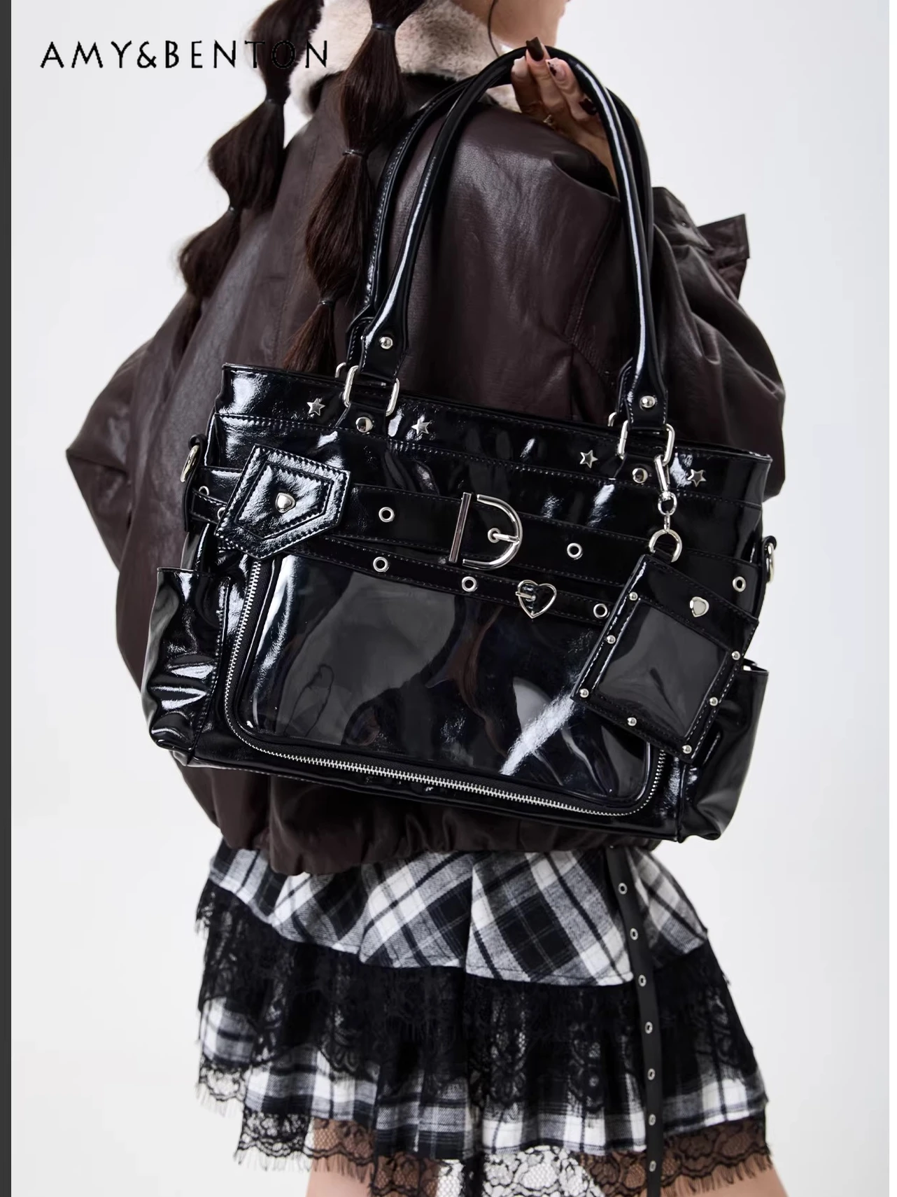 

Original Black Commuter Tote Bag Women Japanese College Style Solid Color Versatile Large-capacity Bags Two-dimensional Itabag