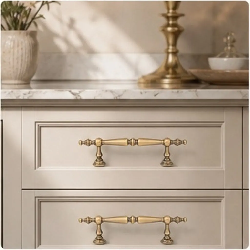 2Pcs French Country Cabinet Pulls Gold Zinc Alloy Vintage Kitchen Drawer Handles Baroque Style Furniture Door Hardware 96Mm Hole