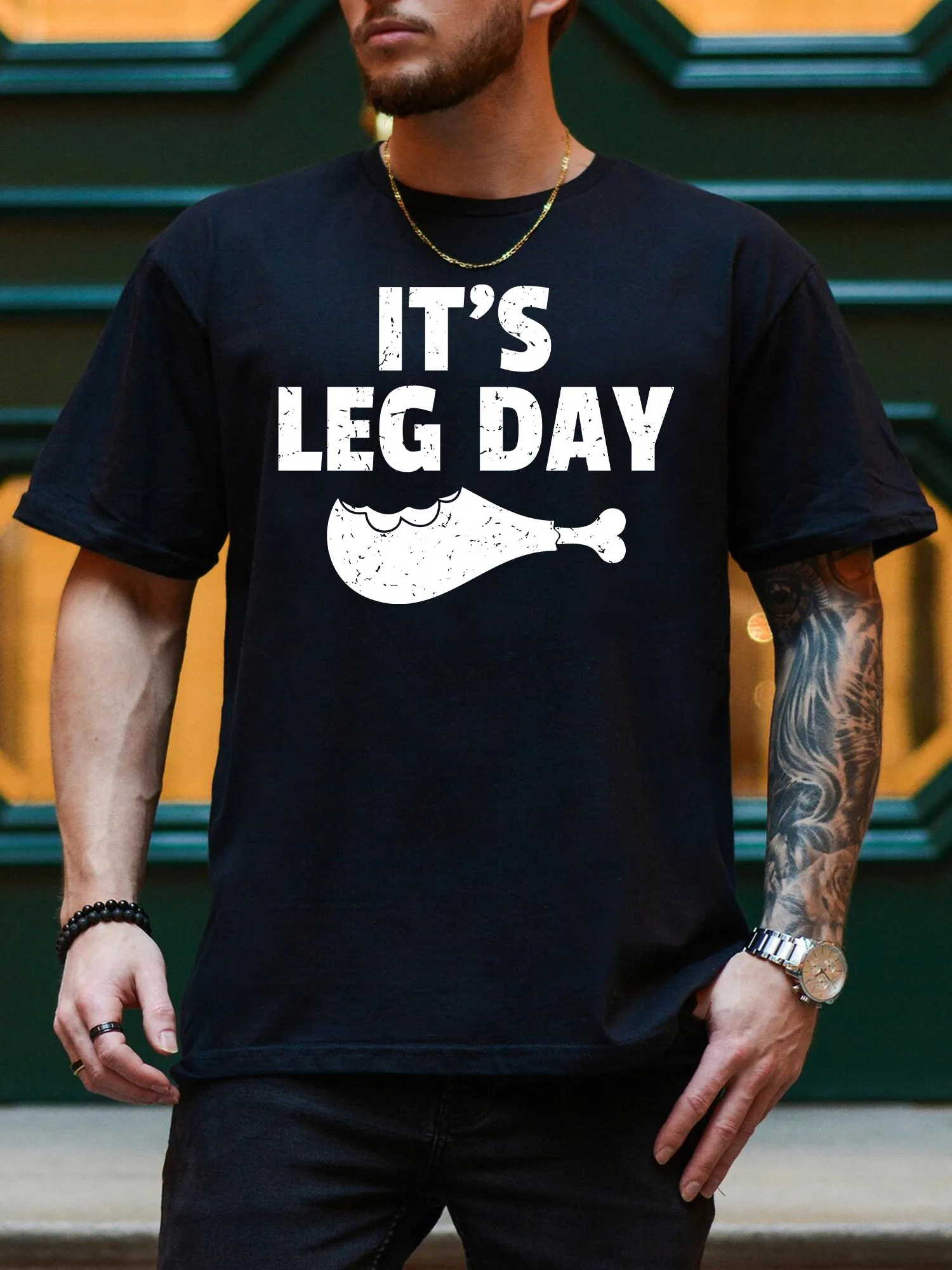 

Мужская футболка с рисунком It's Leg Day, повседневная черная футболка из чистого хлопка, легкая футболка с круглым вырезом