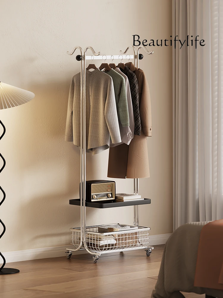 

Movable Coat Rack Multi-Functional with Wheels Bedroom and Household Hallway Stainless Steel Floor Clothes Rack