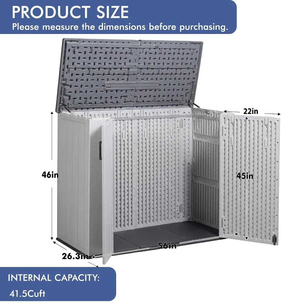 Outdoor Storage Shed 41 Cu.Ft Resin Horizontal Lockable Deck Box Spring-Assisted Lid UV & Windproof Cushions Tools Gear, Custom