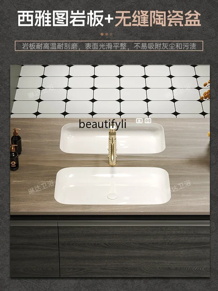 

Light luxury bathroom cabinet combination large size solid wood washbasin high-end customization3286