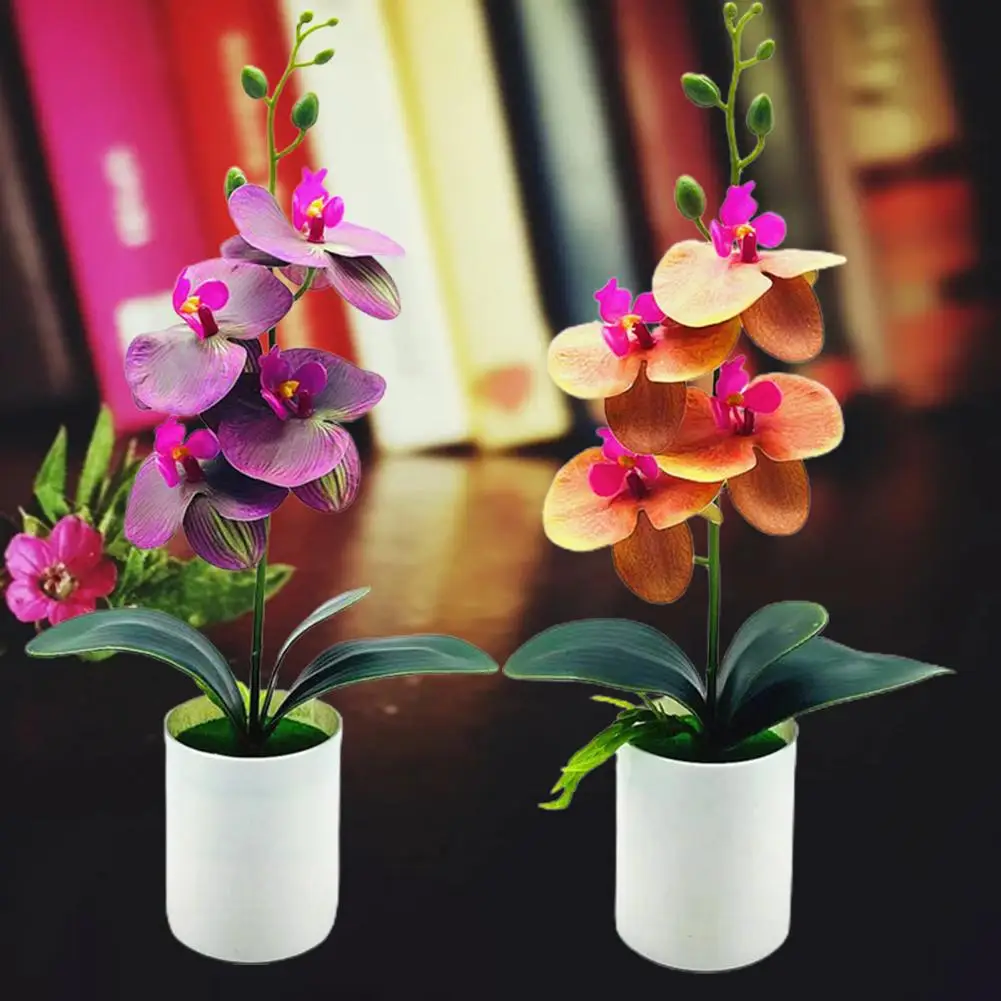 Fancy UV-resistant Wedding Decorative Artificial Orchid Flower with Pot Fresh-keeping Colorfast Fake Bonsai for Balcony