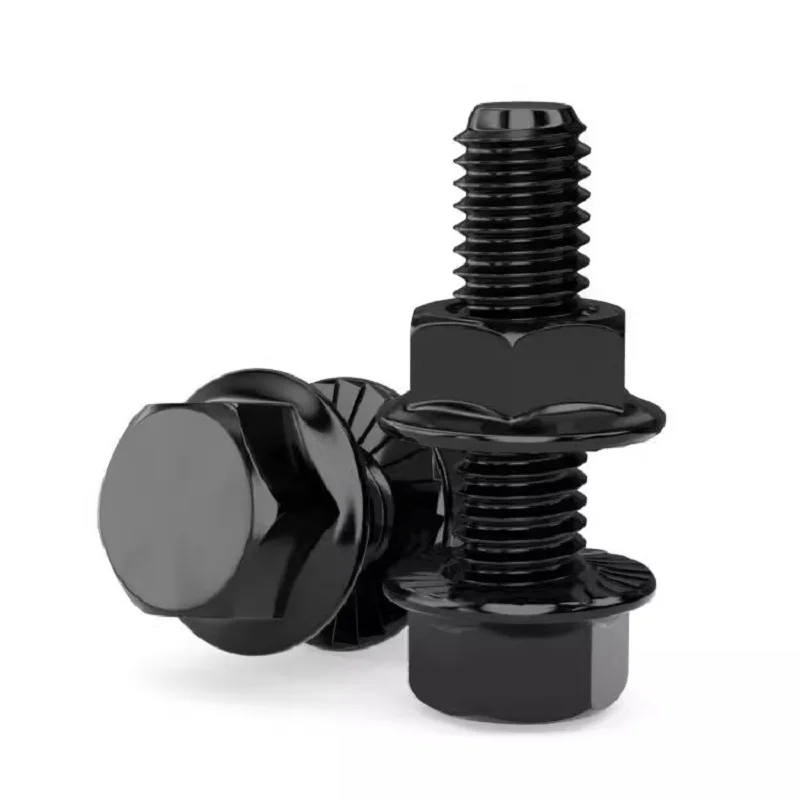 Grade 10.9 Outer Hexagon Flange Screws with Tooth and Flange Nuts Carbon Steel Anti Slip Flange Bolts with Nuts Set