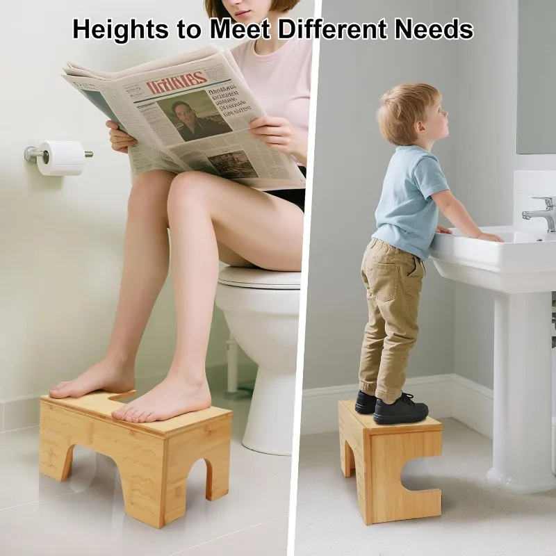 

Foldable Toilet Stool Squat,Adjustable Heights, Bamboo Poop Stool for Adults and Kids- Improve Bathroom Posture and Comfort