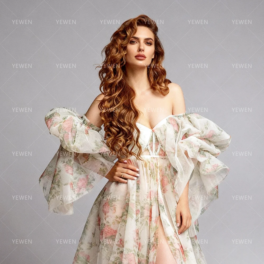 Maternity Photoshoot Dress Floral Open Front Short Sleeve Summer Photography and Maternity Dresses for Special Occasions view 4