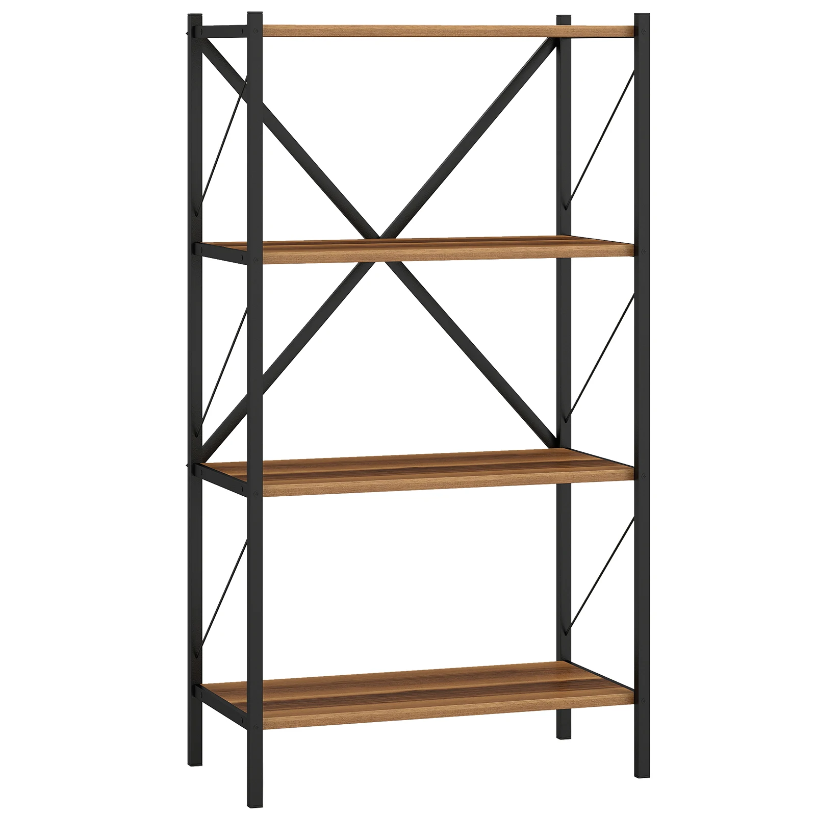 

4-Tier Bookshelf, Industrial Bookcase w/ Heavy-Duty Metal Frame for Living Room