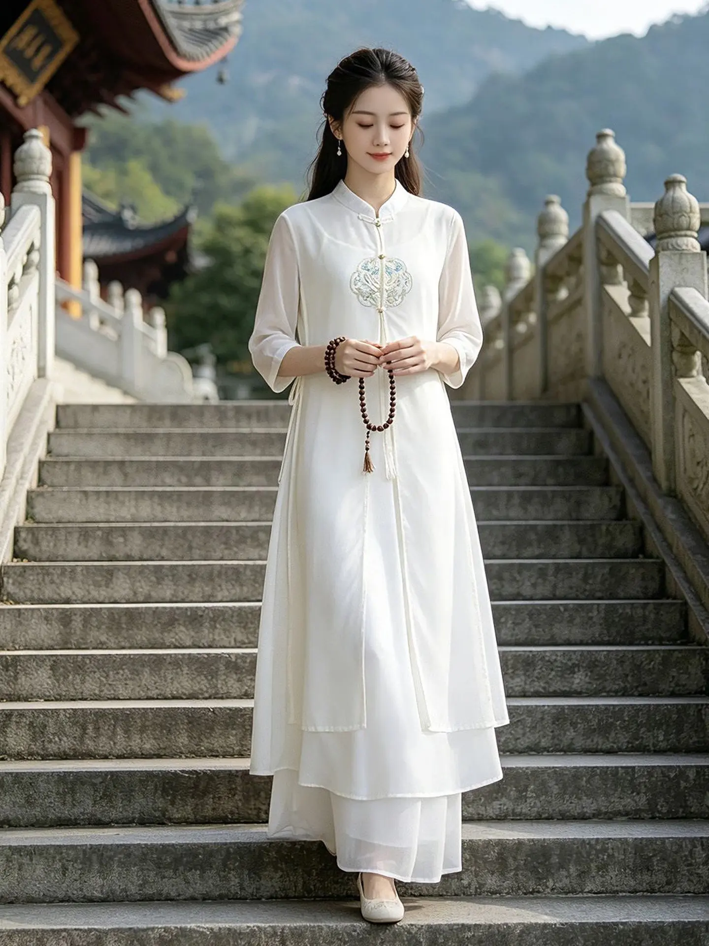 New Chinese Style Zen Dance Women's Summer Cold Sensation Feifei Tai Chi Suit Two-Piece Set Breathable Chiffon Floaty