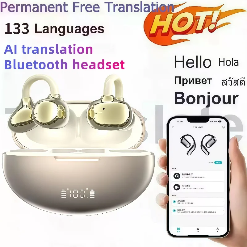 Q108 AI translation Ear Clip Wireless Earphones Bluetooth 6.1 Open-Ear Headphones Clip-On Sports Earbuds IPX5 Waterproof AI-Bass