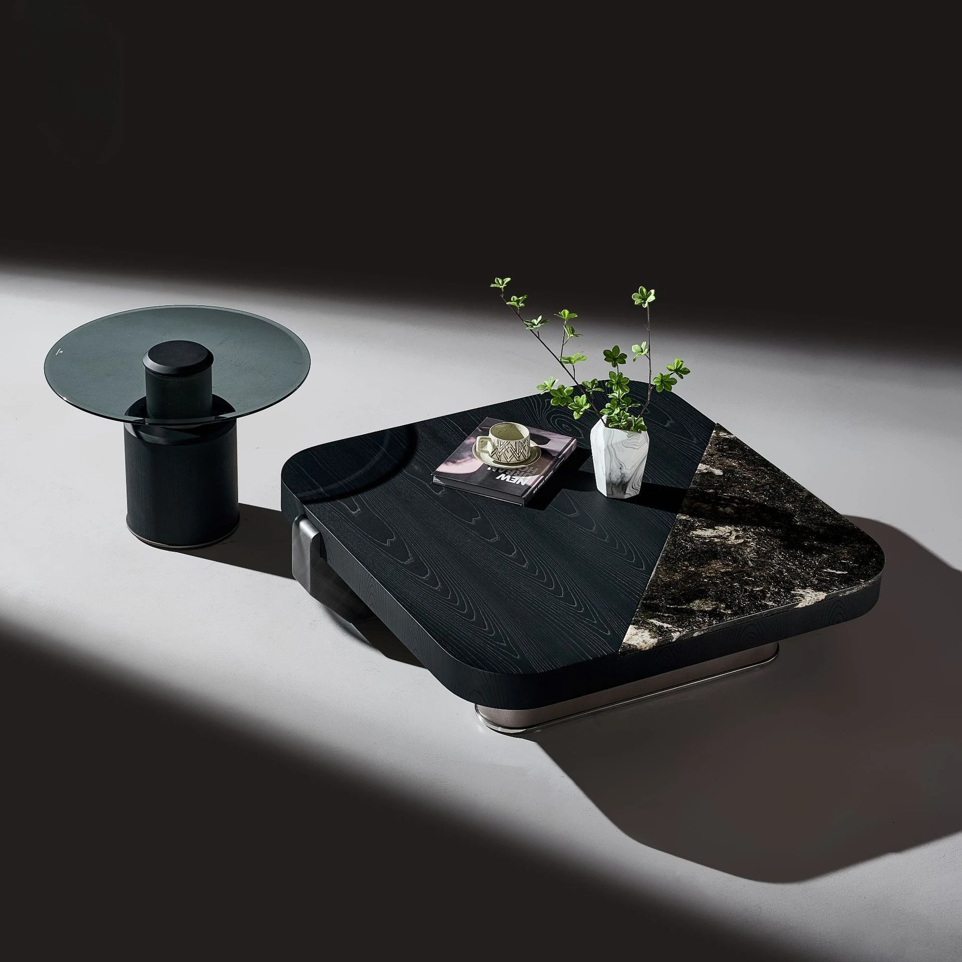 Natural marble coffee table Modern high-end living room Square coffee table