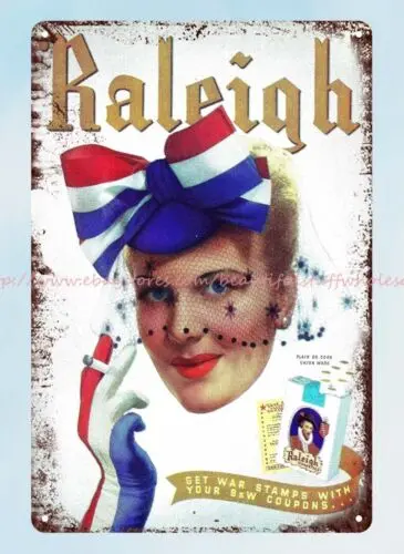 patriotic ww2 Raleigh cigarette ad metal tin sign unusual home decor