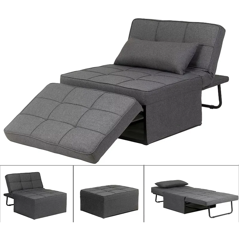 Multifunctional modern folding footstool recliner blue fabric guest sofa bed