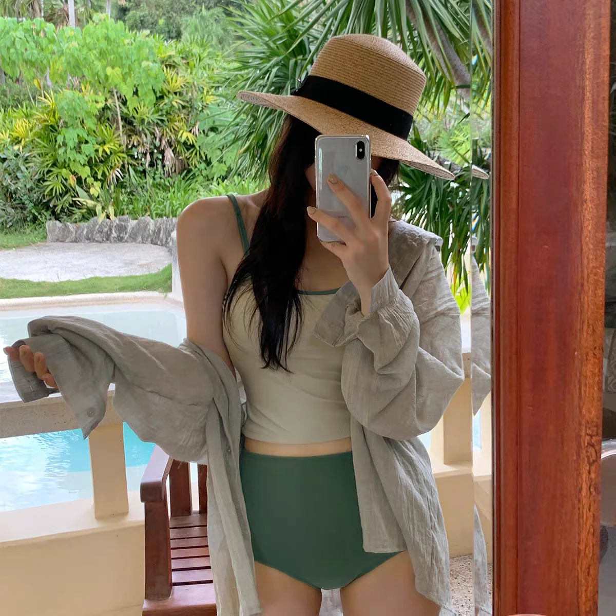 High Waist Two Piece Swimwear Women's Summer Slimming Top Bottoms Korean Style  Color Block Thermal Bathing Suit view 4