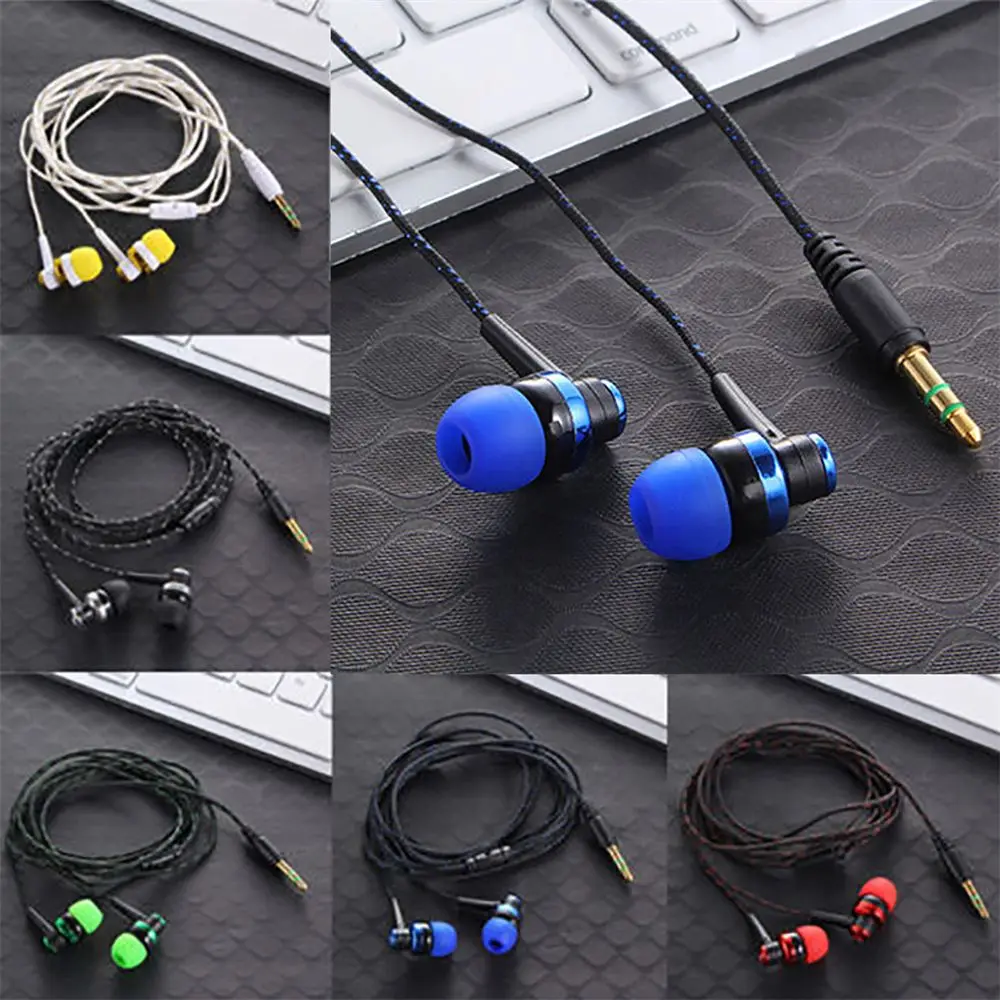 Double Earpiece 3.5mm Wired In-ear Stereo Bass Earphone Nylon Weave Cable Headset For Smartphone Laptop Gifts
