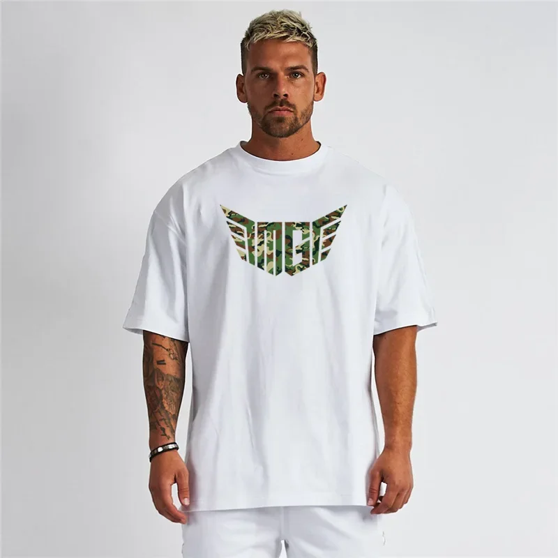 

Korean Fashion Oversized Men's 240gsm 100% Cotton Summer Casual Fashion Breathable Street Hip Hop Fitness Gym T Shirt