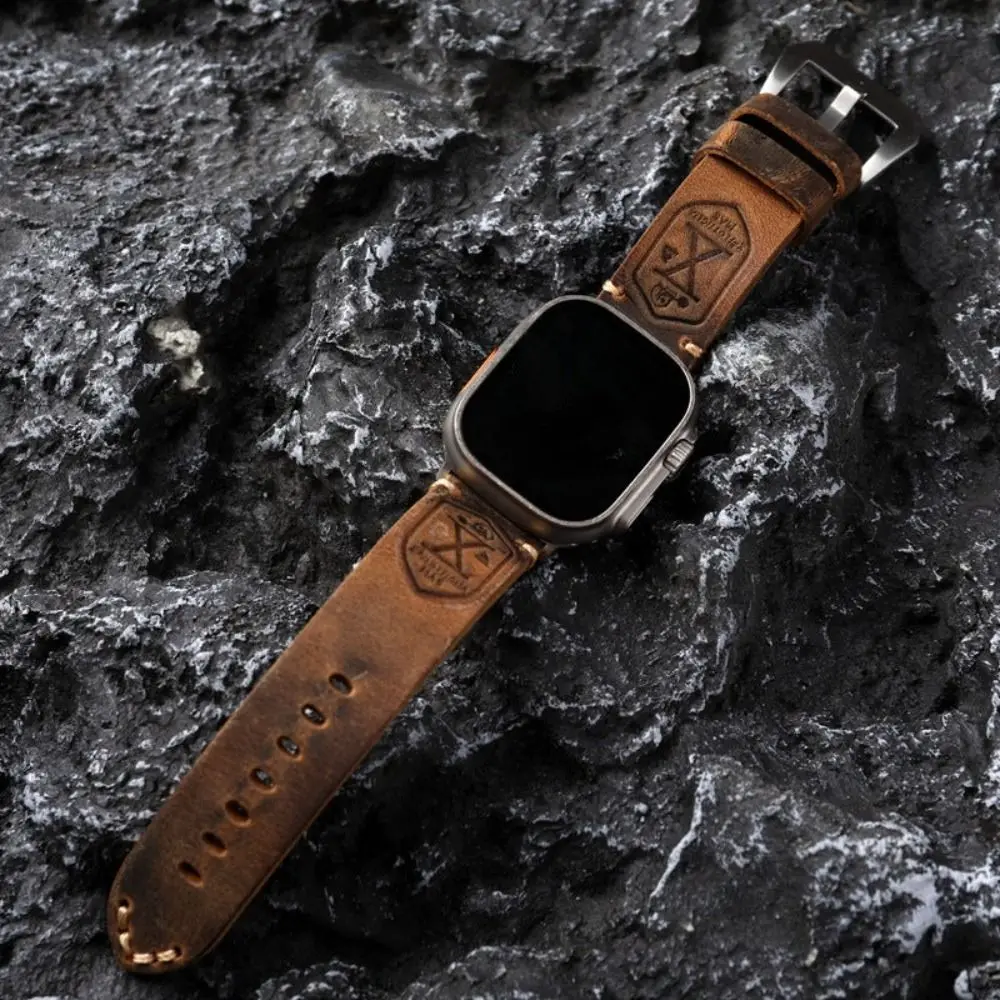 Crazy Horse Handmade Vintage Leather Strap 40MM 44MM 45MM 49MM Leather Leather Bracelet for Apple Watch 9 7 8 6 5 SE Ultra 2