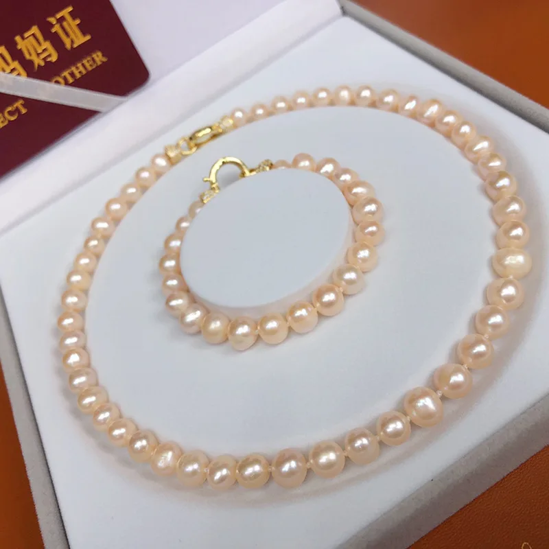 one Set  freshwater pearl white pink purple near round 8-9mm Necklace Bracelet image 3
