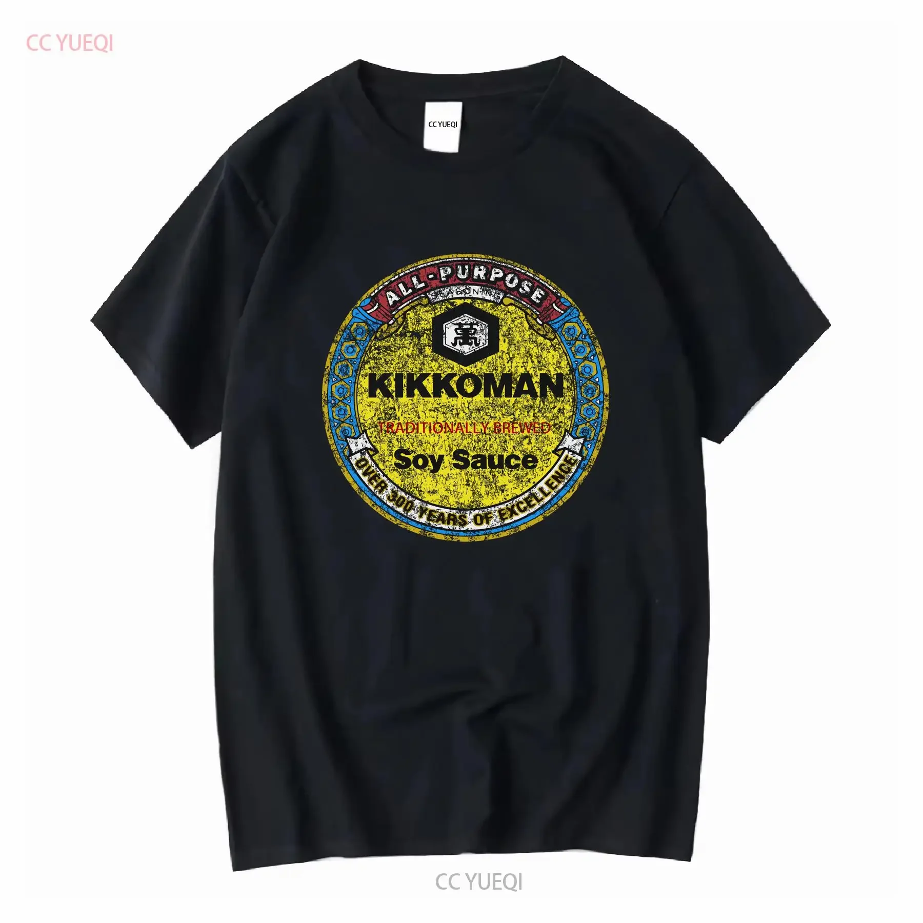 Kikkoman-Camiseta grande con salsa de soja, color gris y verde, condimento tradicional elaborado, ropa de calle lavada vintage, versátil y cómoda