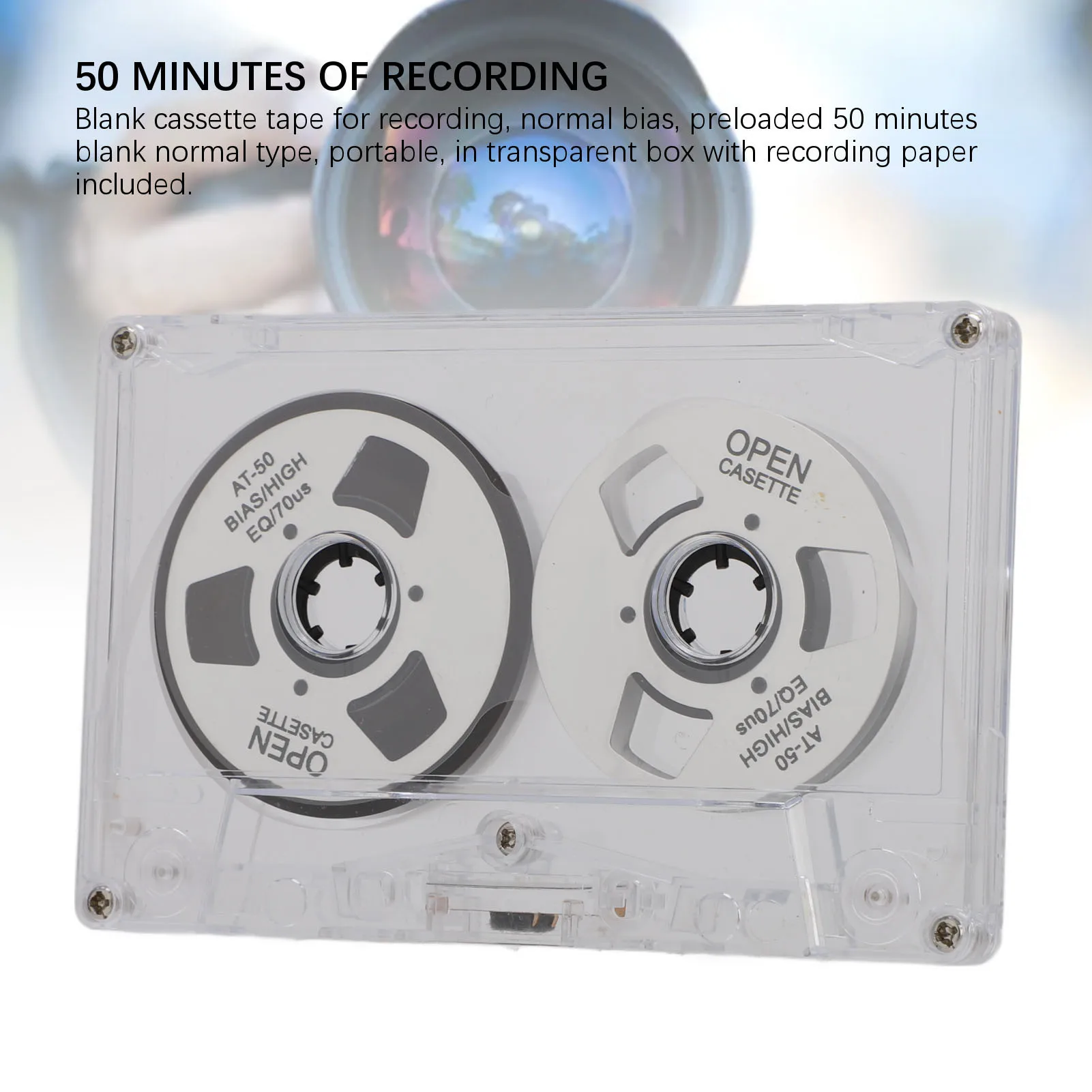 شريط كاسيت صوت فارغ 50 دقيقة صندوق شفاف بكرة إلى بكرة شريط كاسيت فارغ مدمج مزدوج الجوانب لتسجيل الموسيقى