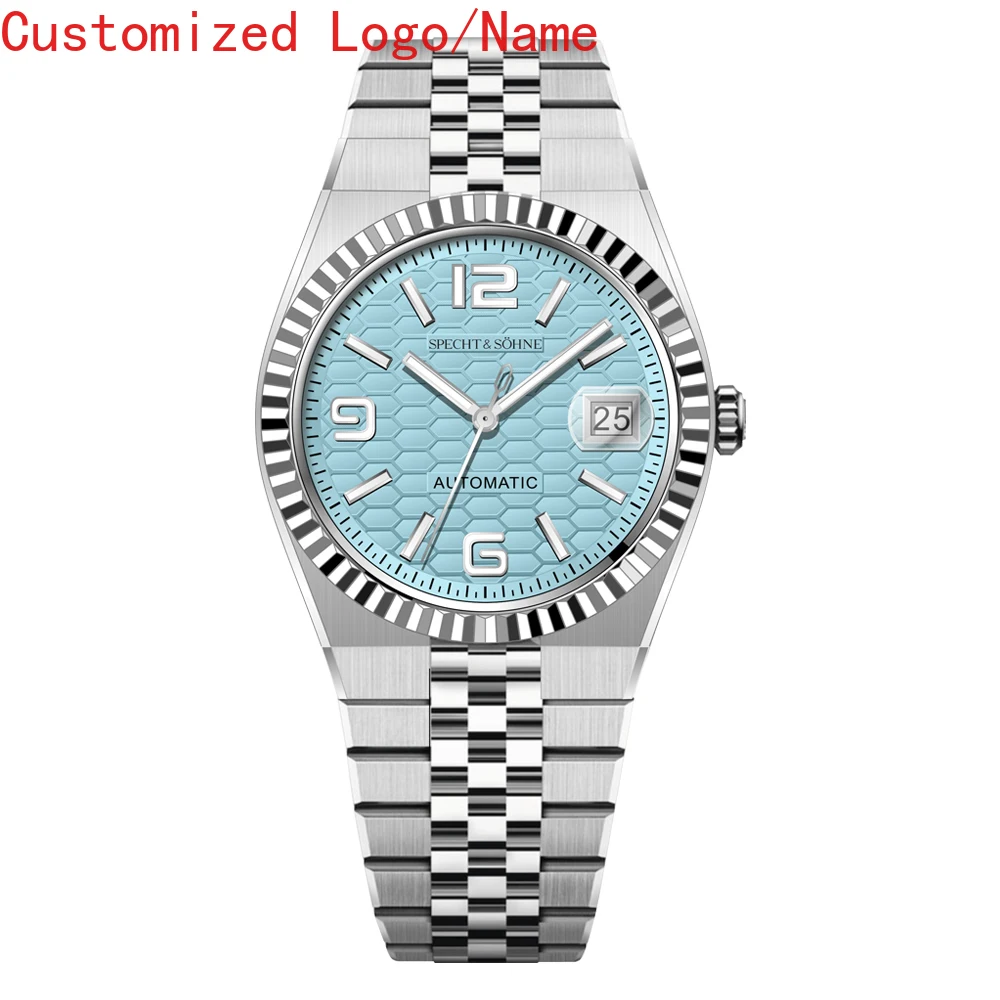 الفاخرة عارضة التقويم الرجال النساء التلقائية الميكانيكية ووتش الفولاذ المقاوم للصدأ الياقوت أسود أبيض أزرق الأرض الساعات حسب الطلب