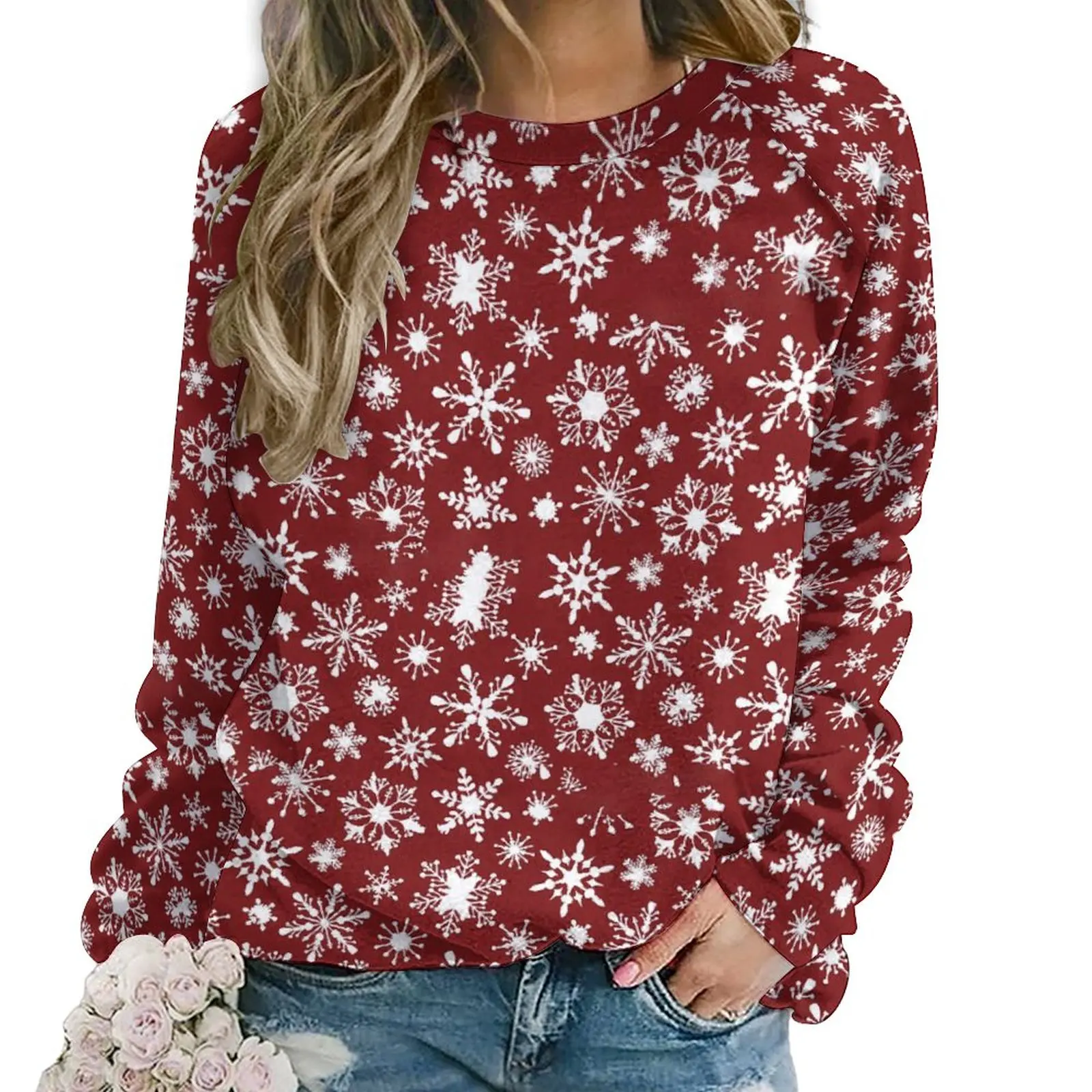 Cute Snowflake Hoodies Female Christmas Harajuku Casual Hoodie Long-Sleeve Y2k Graphic Clothes Big Size 2XL 3XL