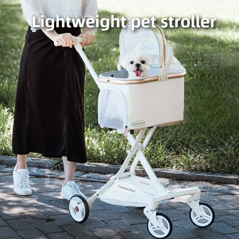 Aluminum Alloy Cat and Dog Cart Stroller Travel Foldable Portable Separable Pet Carrier Basket Adjustable Height Pet Products