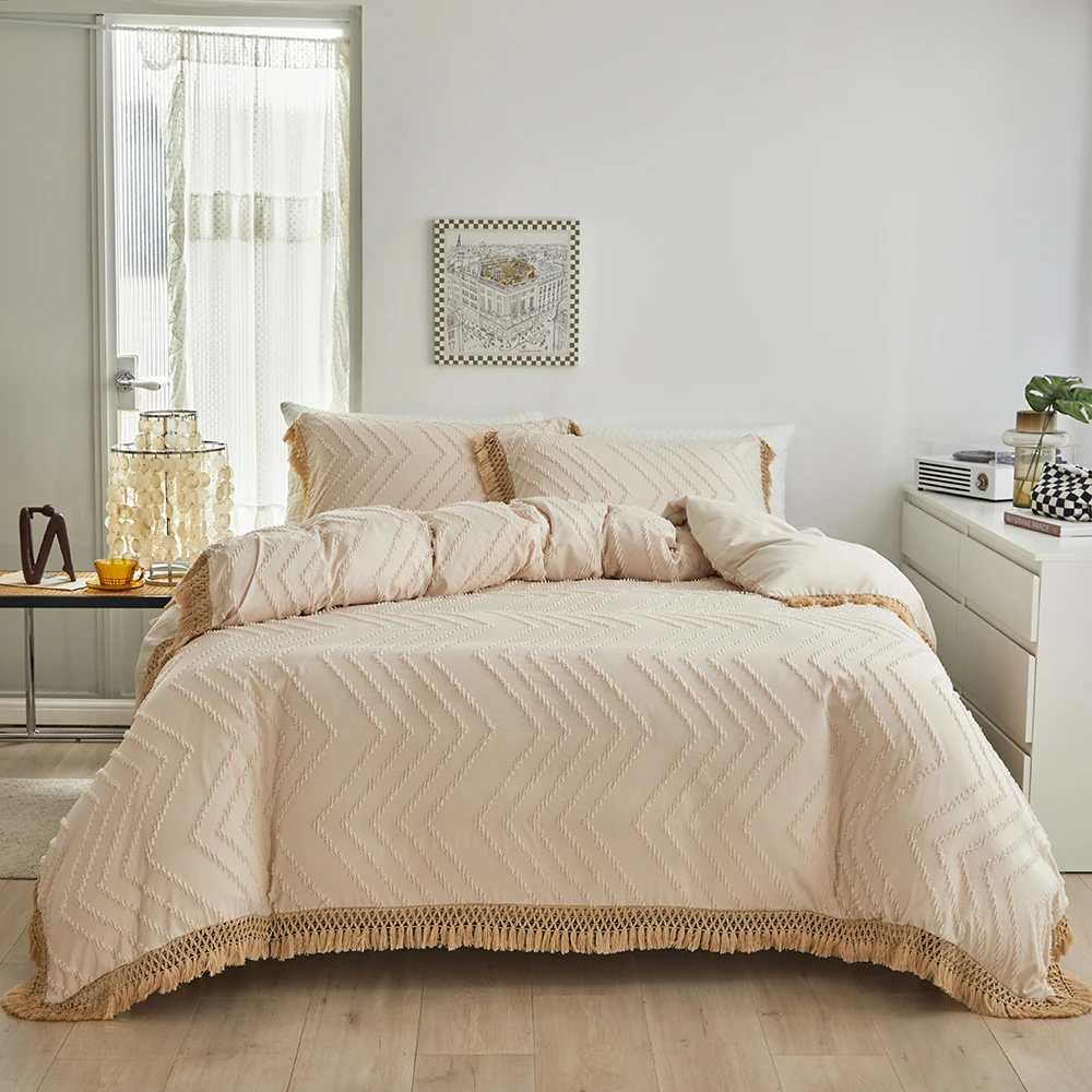 Duvet Cover Bedding Set Twin Full Queen King Size 135x200 Nordic Quilt Cover 240x220 Double Single Lace Tassel Bed Linen 200x200