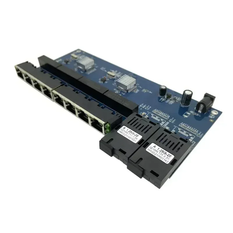 10/100/1000m gigabit ethernet switch conversor de mídia de fibra óptica ethernet modo único 8 rj45 utp e 2 sc placa de porta de fibra pcb