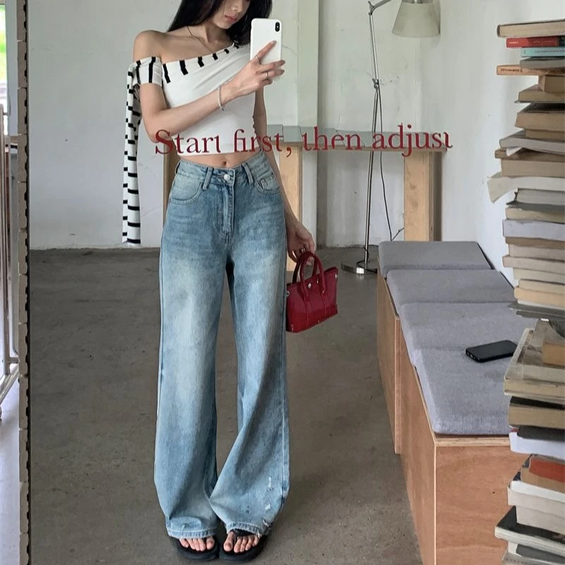Women's Loose Wide Leg Summer Jeans Casual Denim Pants Elastic Waist Fit Breathable and Lightweight Material Comfortable Pants