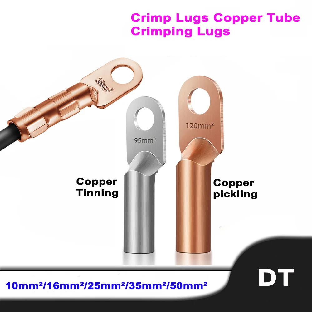 

5Pcs/lot 10-50mm² Copper Tube Terminals Crimp Lugs Battery Welding Cable Lug Ring Crimp