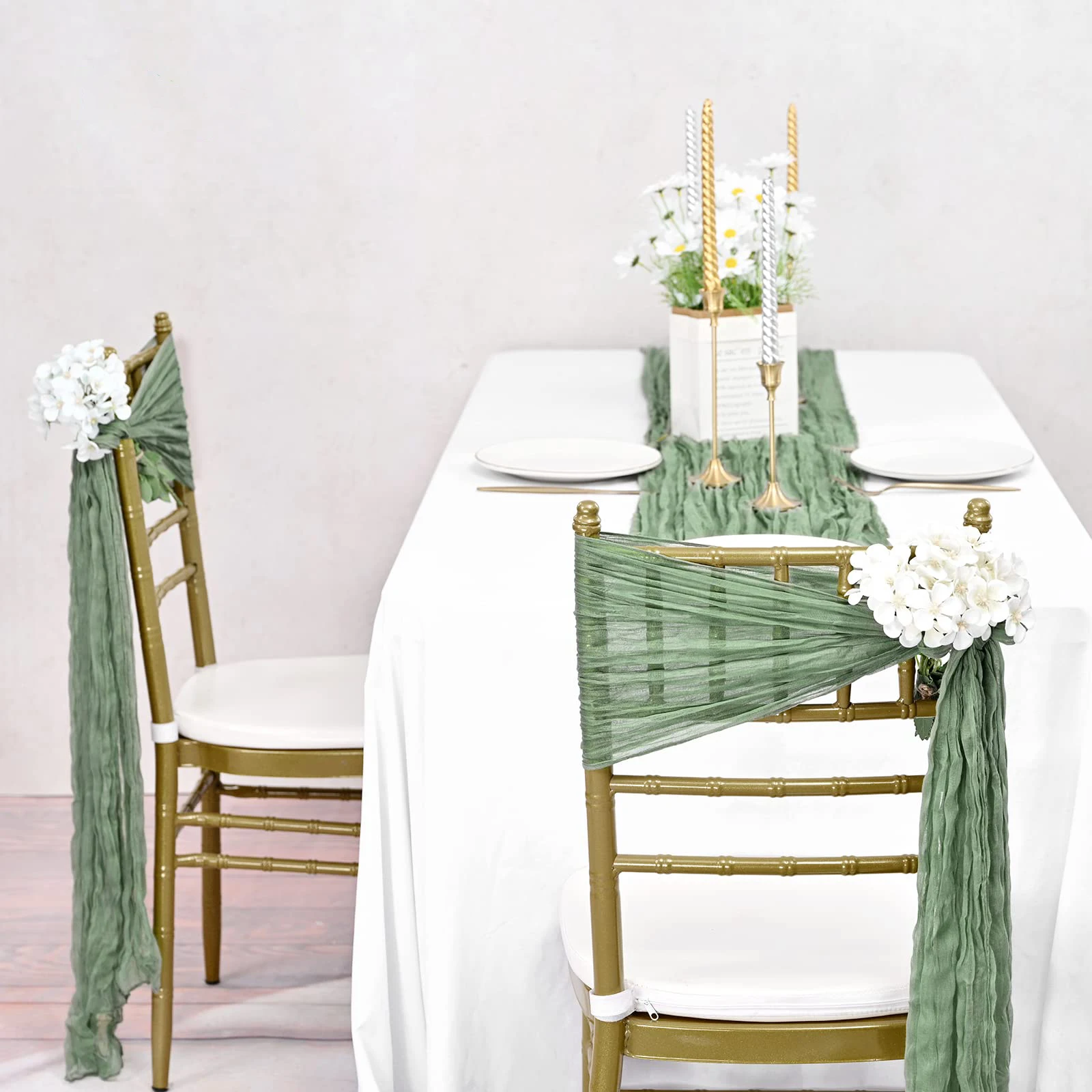 Sábio Cheesecloth Verde Cadeira Sashes, Cadeira Bow Projetado, Faixas Decorativas para Recepção de Casamento, Decoração do Hotel Festa