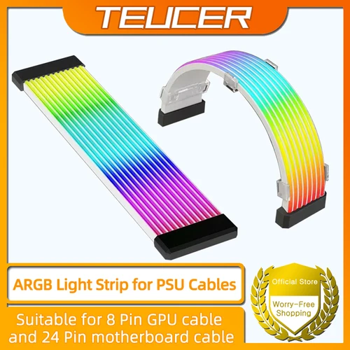Tira de luz RGB para PC, adecuada para fuente de alimentación de ordenador, Cables y funda de tarjeta de vídeo GPU ATX de 24 pines para 6 pines, 8 pines, 12 pines, 16 pines y 24 pines