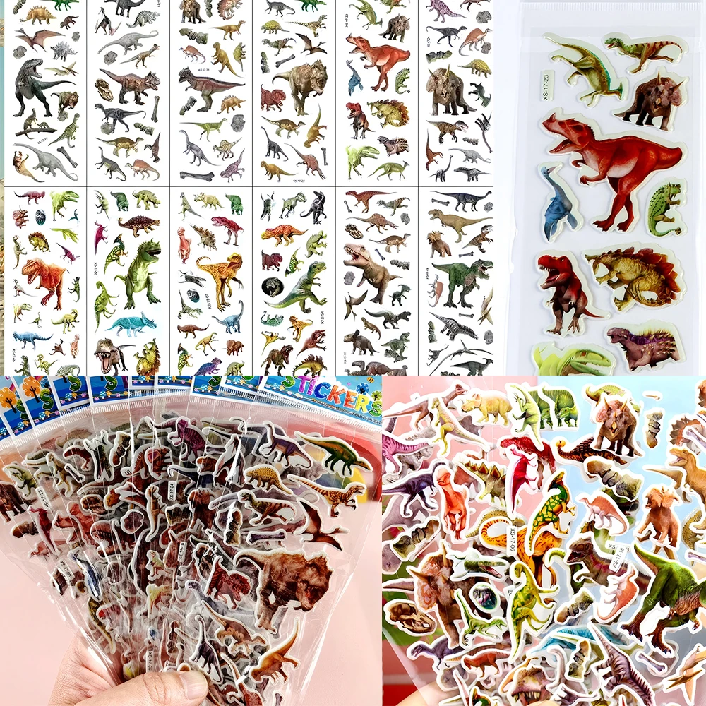 

12pcs Dinosaur Bubble Stickers Cool Animal Puffy Decals Decoration DIY Laptop Notebook Suitcase PVC Sticker Children's Toy Gifts
