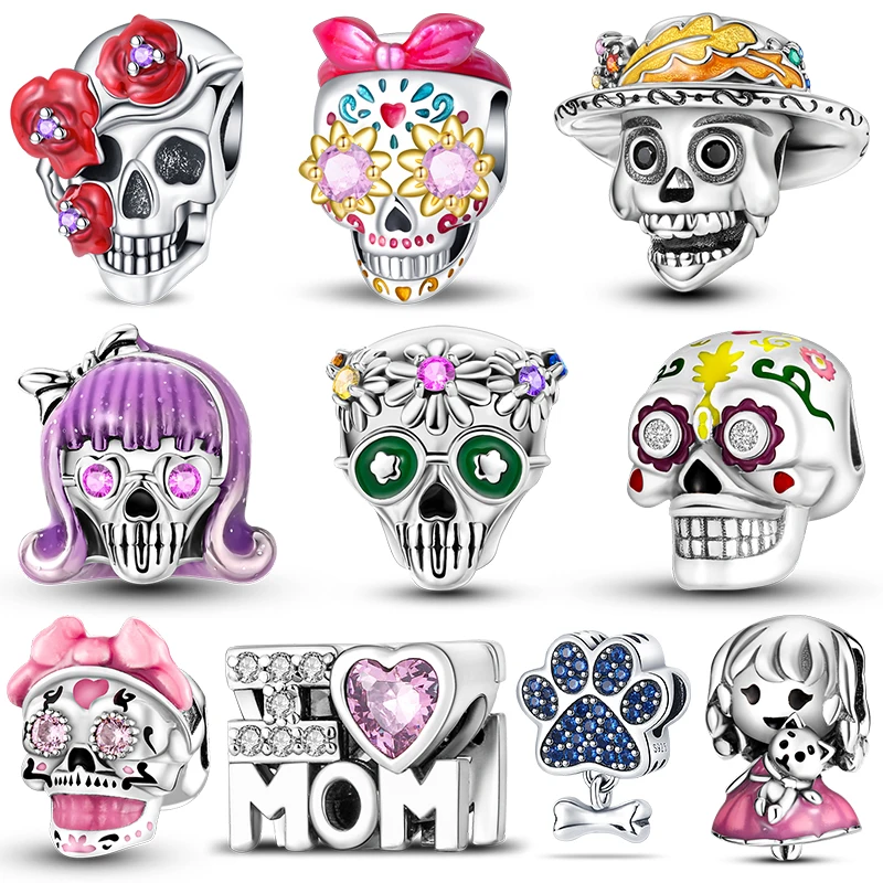 

Charms 925 Originales Halloween Skull Beads Fits Bracelet Necklace Women Charm Silver 925 Pendant Bead Luxury DIY Jewelry Making