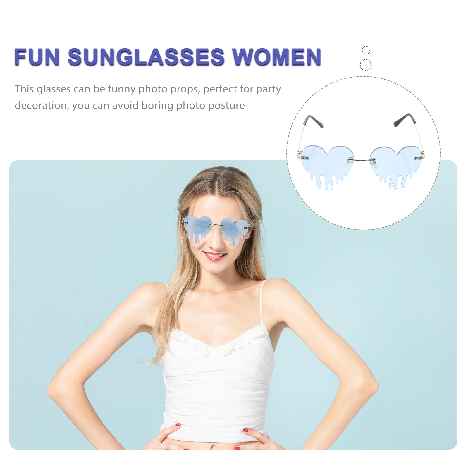 

Fun Heart Shaped Sunglasses For Women Colorful Lightweight Metal Frameless Glasses Festival Accessories Party Eyewear