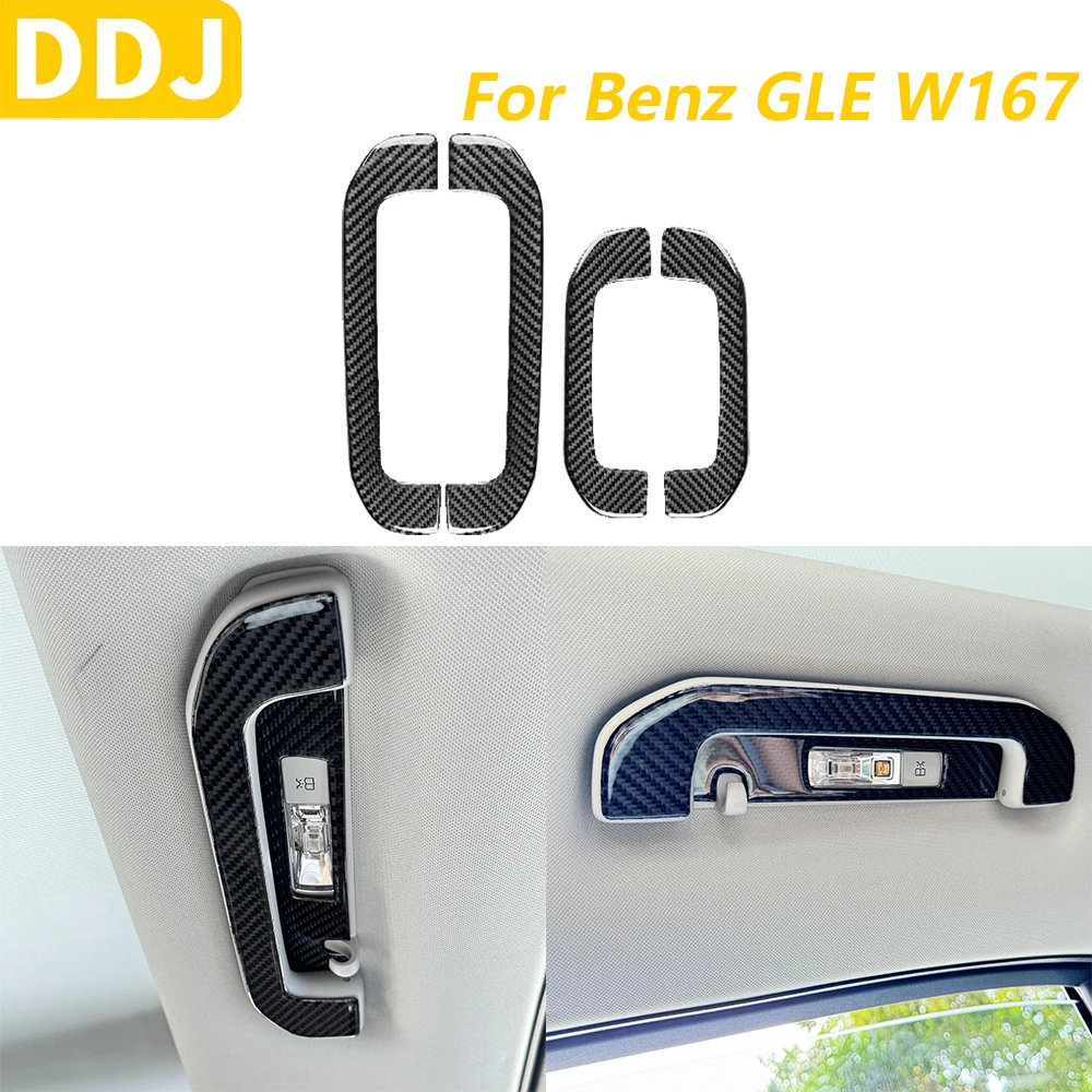 For Mercedes-Benz W167 GLE 300 350 400 450 2019-2024 Carbon Fiber Car Accessories Inner Roof Handle Panel Cover Trim Sticker