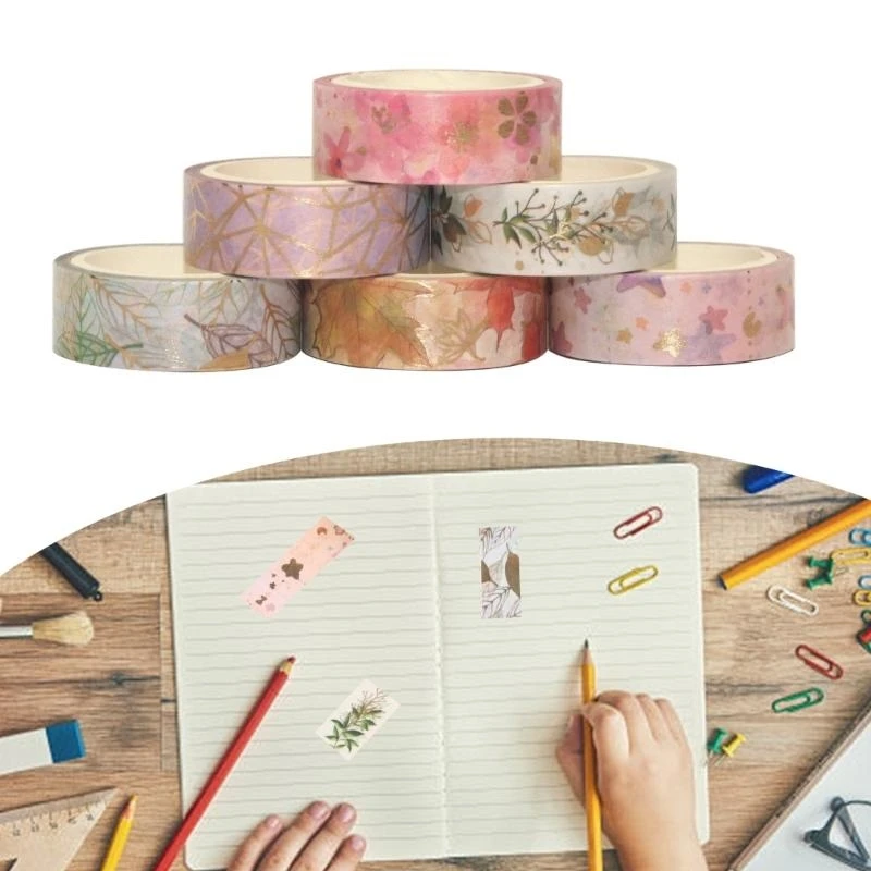 6 Rolls Paper Tape Flowers Tape Washis Cinta decorativa Cinta alambre oro Artistas cinta