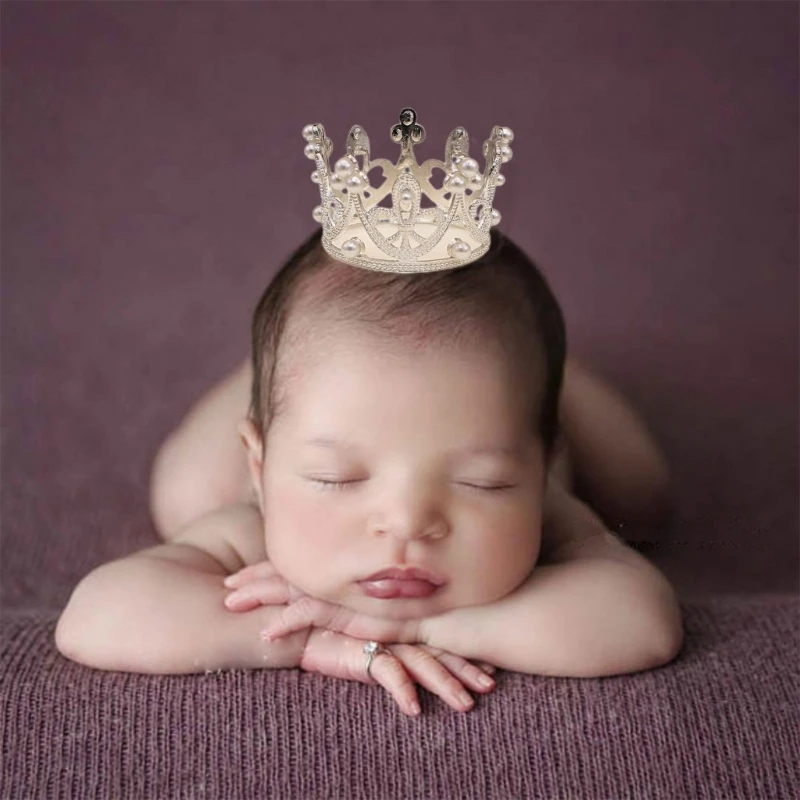 Newborn Photography Props Accessories Silvery Gold Pearl Crown Studio Baby Girl Photo Accessory  Infant Decoration