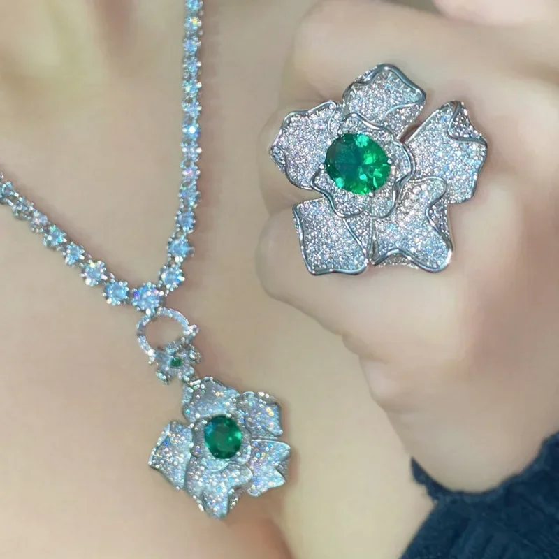 

Муассанит MDL. Стильные сверхмощные роскошные винтажные украшения, подвеска из искусственного изумруда и турмалина с покрытием из 18-каратного золота и свободное кольцо из тдпа.