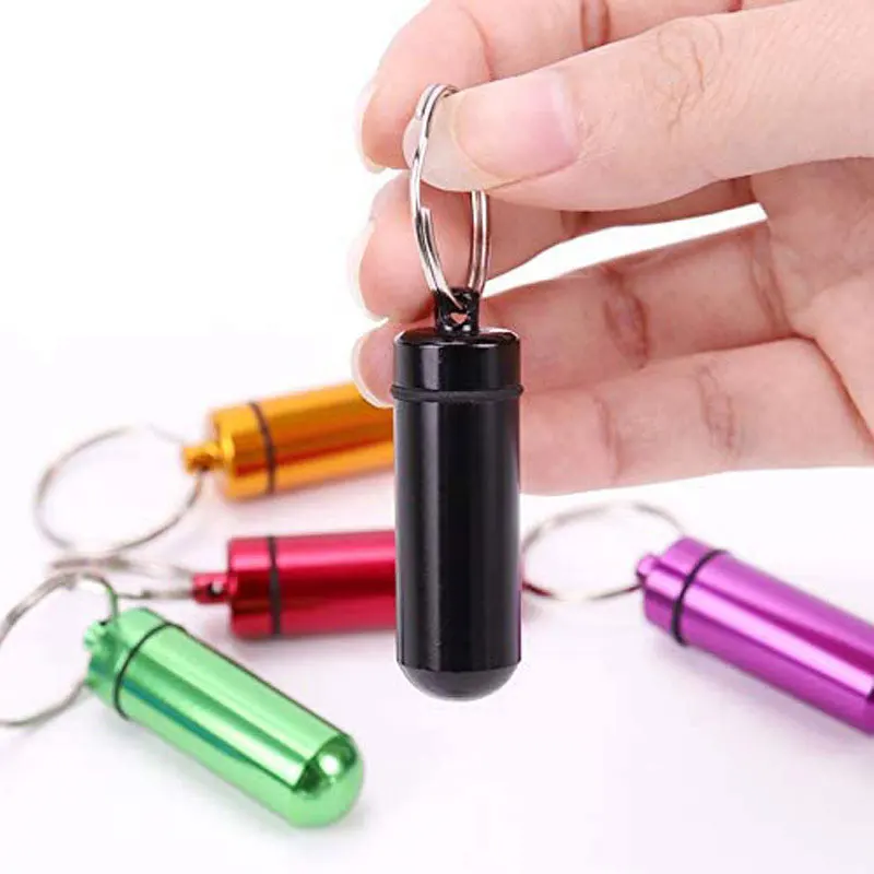 40Pcs Pillbox Keychain Pill Box WaterProof Aluminum Pill Cases Bottle Holder Container For Medicines