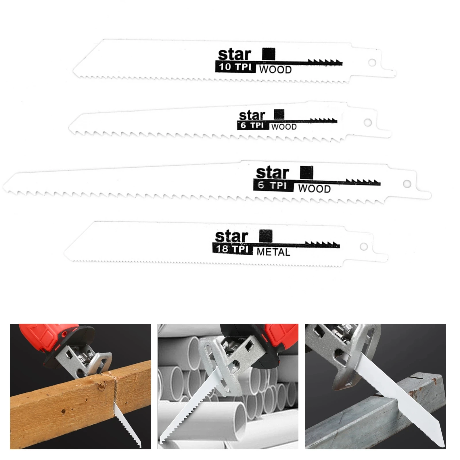 4PCS Jig Saw ใบมีด Saber Saw ใบเลื่อย Hand Saw ใบมีดสำหรับไม้โลหะลูกสูบเลื่อย Saw DIY งานไม้เครื่องมือ