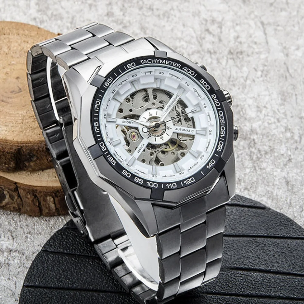 

Classic Men's Skeleton Watch, Luminous Mechanical Watch, Stainless Steel Strap, Luxury Brand Men's Watch