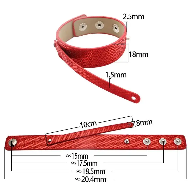 10PC/lot Sparkly PU Leather Bracelet 18x210mm Wristband with 8mm slide bar Fit For 8MM DIY Slide Letter Charm