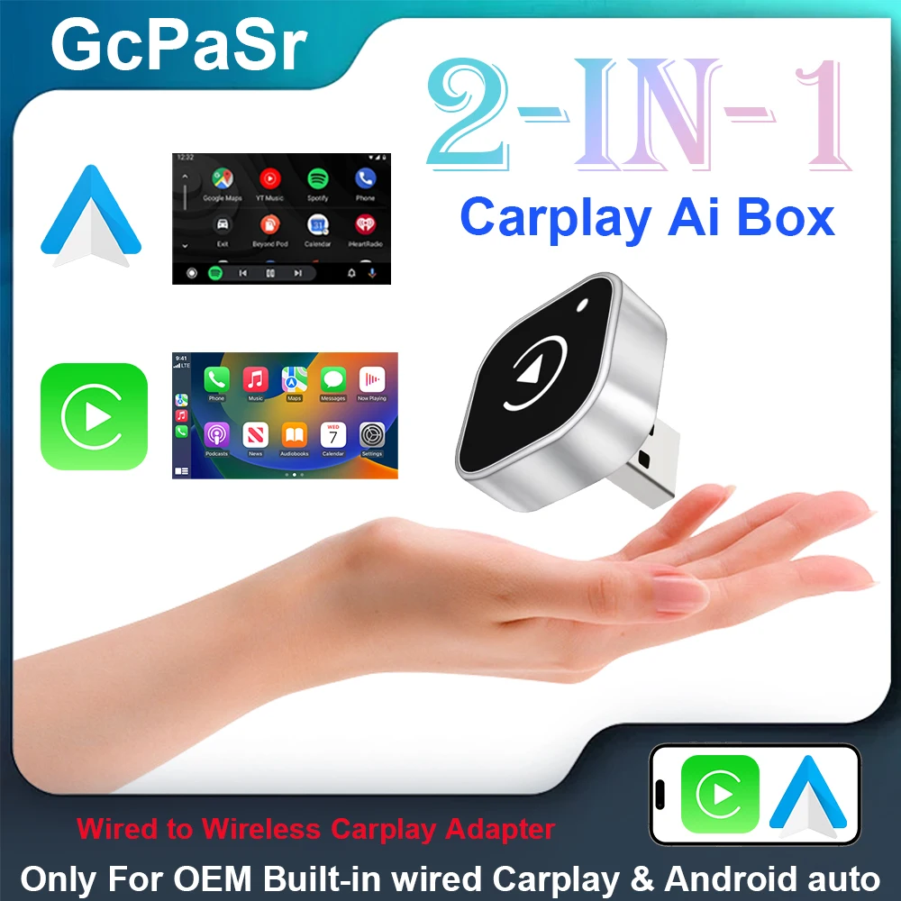 

2 в 1 проводной к беспроводному адаптеру CarPlay Android Auto для OEM автомобильной стереосистемы с USB-ключом Smart Mini Box Plug and Play Bluetooth
