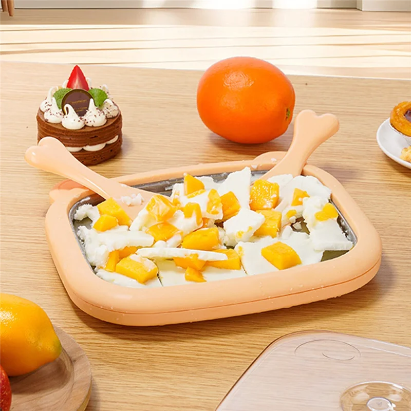 

A84E-мини-роликовый мороженица с 2 лопатками и холодной пластиной из нержавеющей стали для домашнего DIY замороженного лечения, мгновенный льдогенератор