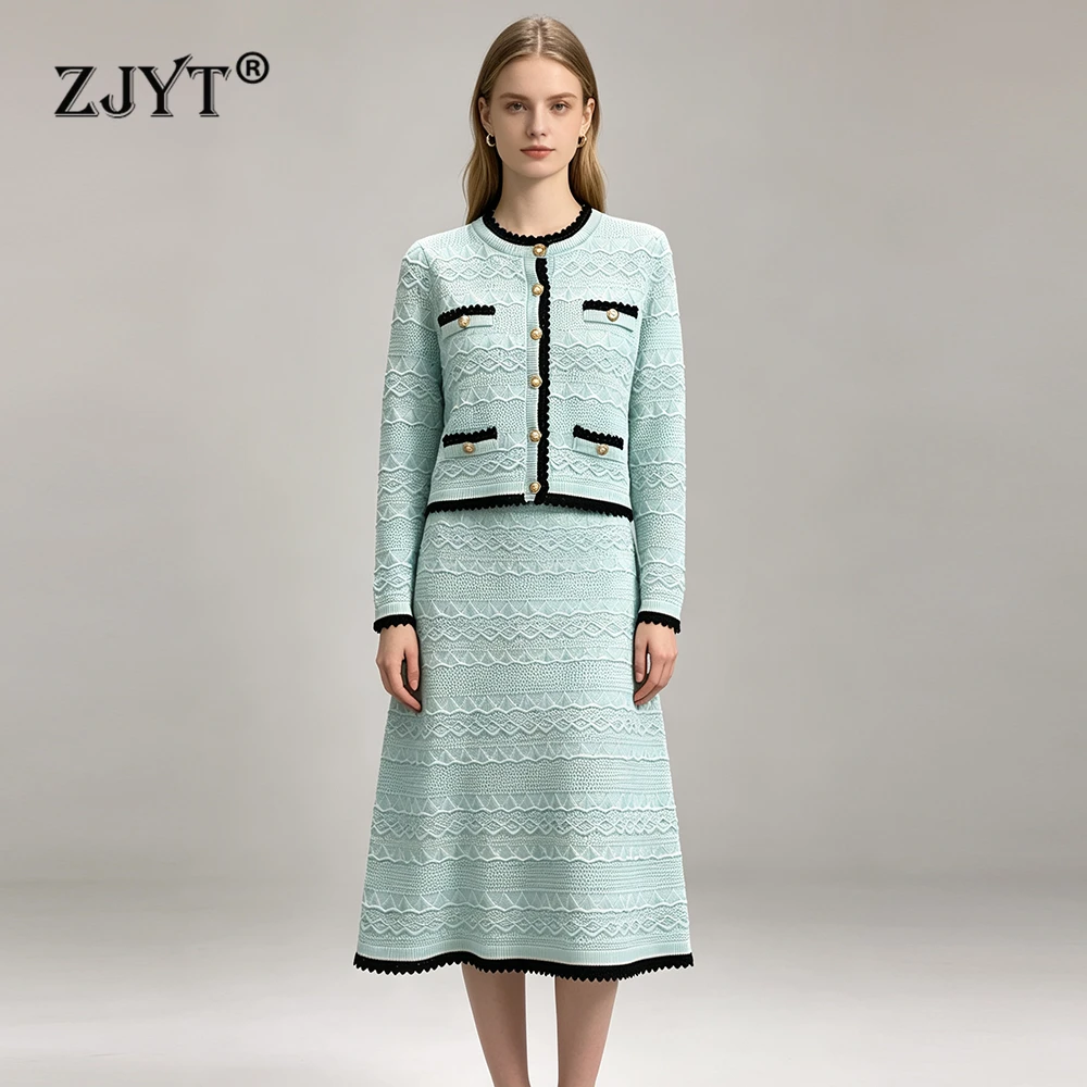 ZJYT Women's Knitted Cardigans Sweater Autumn Winter 2026 Fashion Long Sleeves Knit Tops Female Jumper Mujer Knitwears Green