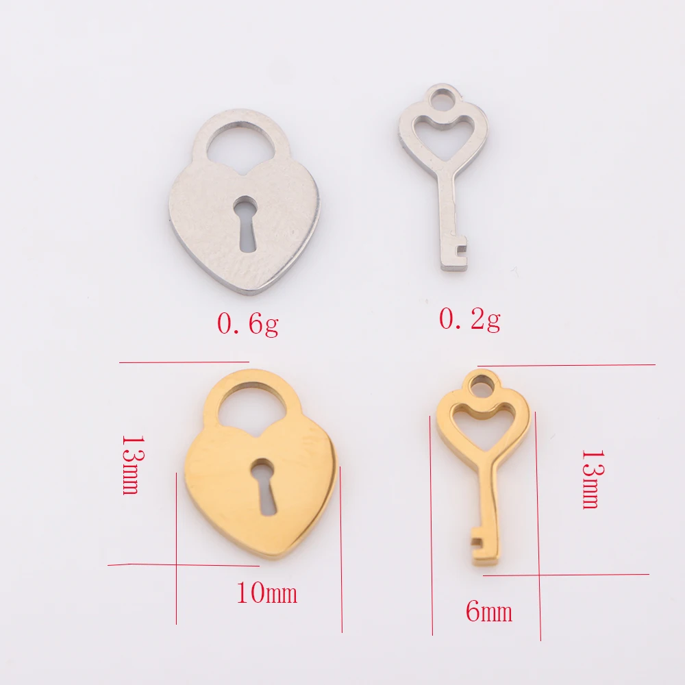 5 sztuk/partia polerowane na lustro klucz ze stali nierdzewnej i zamki Charms Mini miłość w kształcie serca wisiorki dla DIY tworzenia biżuterii — zdjęcie 7