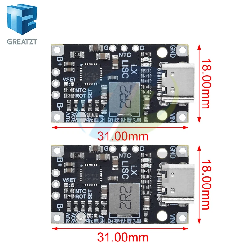 Type-C USB 2-3S BMS 15W 8.4V 12.6V 1.5A Lithium Battery Charging Boost Module With Balanced Support Fast Charge With Indicator